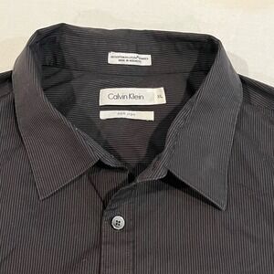 Calvin Klein Mens Black XXL Pinstripe Performance Non Iron Dress Shirt Cotton